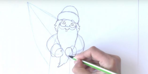 как нарисовать деда мороза поэтапно: прорисуйте бороду и руки