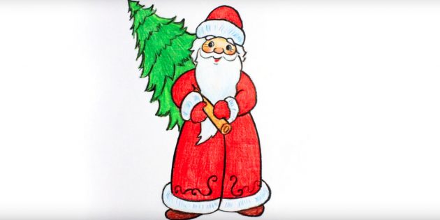 Как нарисовать Деда Мороза с ёлкой