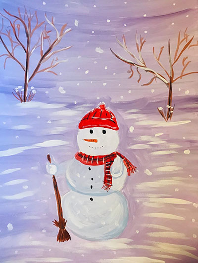 Рисунок акварелью "Снеговик"